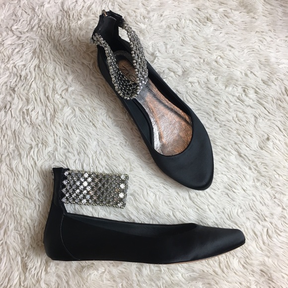 ZiGiny Hostile black flats faux diamond ankle band - Picture 2 of 13